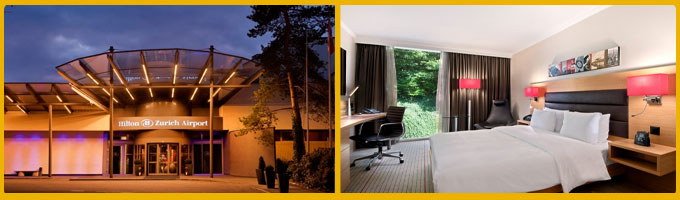 Außenansicht und Hotelzimmer Hilton Z&uuml;rich Airport Hotel Superior Zimmer