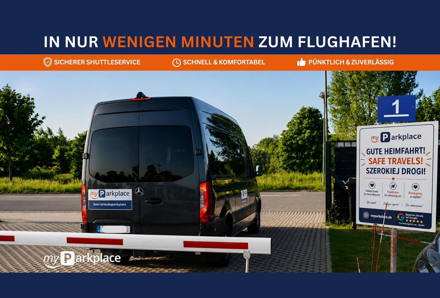 Blauer Shuttle Bus myParkplace Parkplatz Berlin Brandenburg